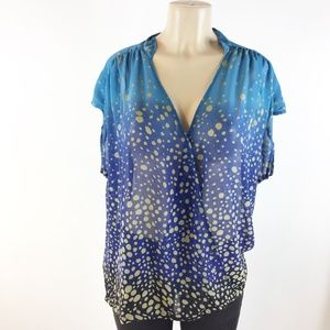 CAbi Blouse Ombre Bubbles Design Sz XL Blues Gold